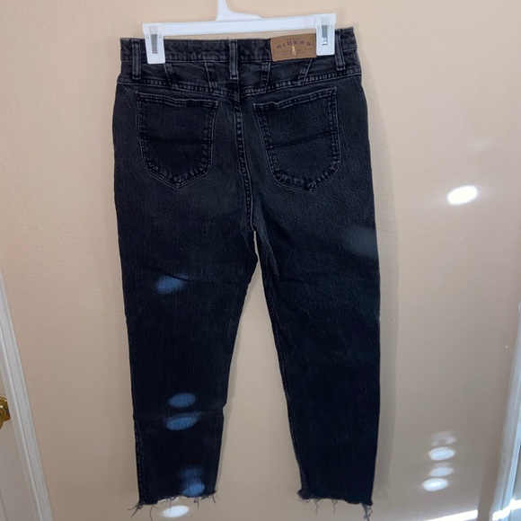 Black denim Riders Jeans cut off straight raw hem 90s pants punk vibe streetwear - Picture 1 of 12
